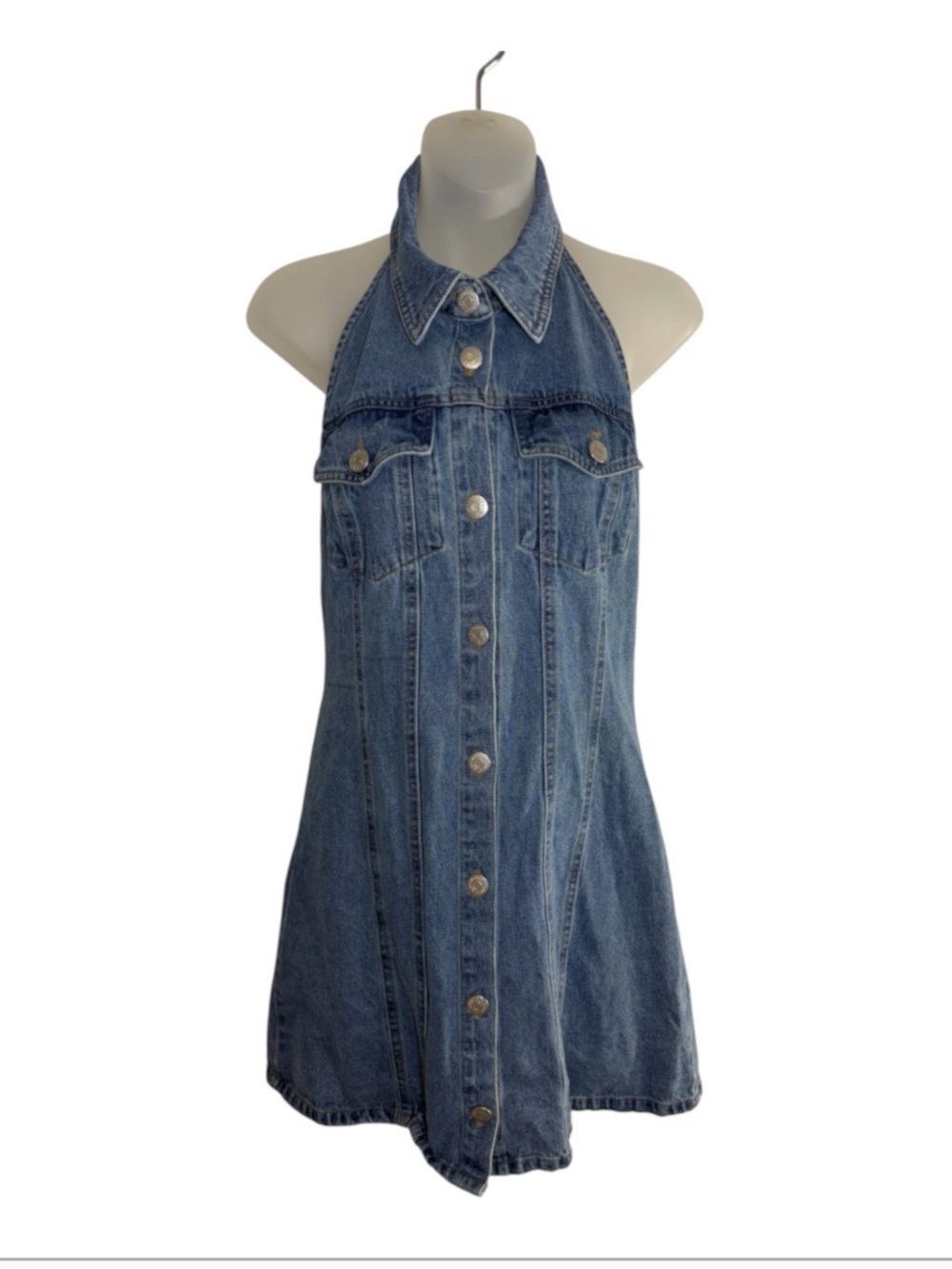 House Of Harlow 1960 Denim Halter Mini Dress Small Button Front Y2K Trucker